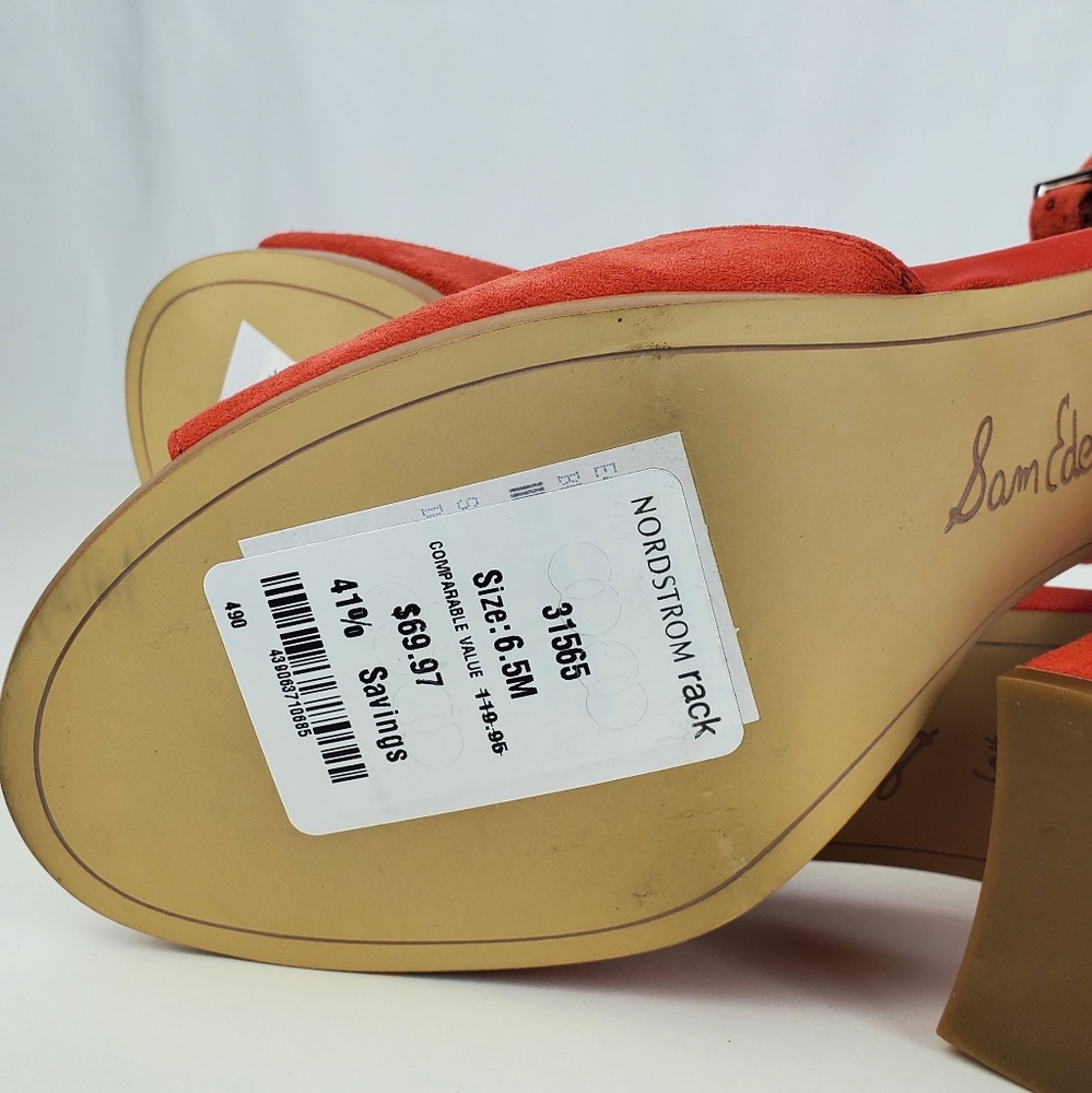 Sam Edelman Coral Leather Block Heel Sandals. - Picture 13 of 15